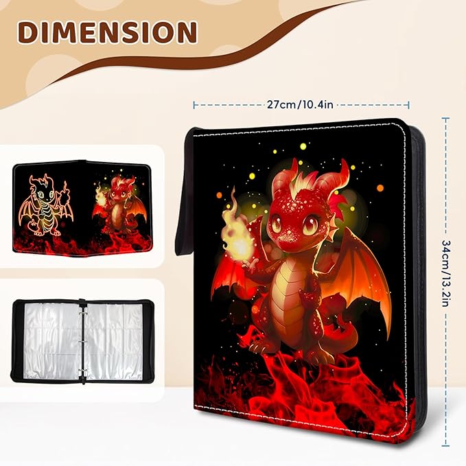 900 Pocket Trading Card Storage Album, Card Binder with 50 Durable 9-Pocket Pages, Pterosaur Dragon Design on Pocket Card Packs, Thanksgiving Christmas Gifts for Collector's Album