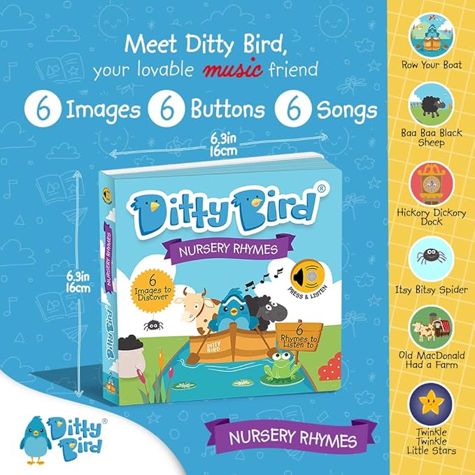 Ditty Bird Musical Books for Toddlers | Interactive Nursery Rhymes Book with Sound – Old Macdonald’s Farm & More Songs | Fun Baby Book for 1-3 Year Olds | Sturdy Sound Book for Toddlers
