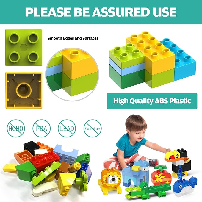 205 PCS Animals Building Blocks Sets/Compatible with DUPLO Blocks Legos for Toddlers 3-5/Party Favors for Kids/STEM Large Building Bricks Toys/Classic Big Blocks Set for Kids Age 3,4,5,6,7,8+