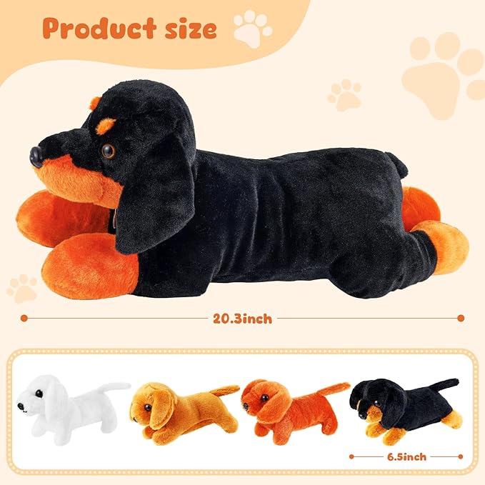 5 Pcs Dachshund Dog Plush Mommy Stuffed Animal with Baby Plush Sausage Dog Soft for Girls Birthday Xmas Bedtime Gift Bed Rest Chair Bolster Nursery Decoration(Lying Dachshund)