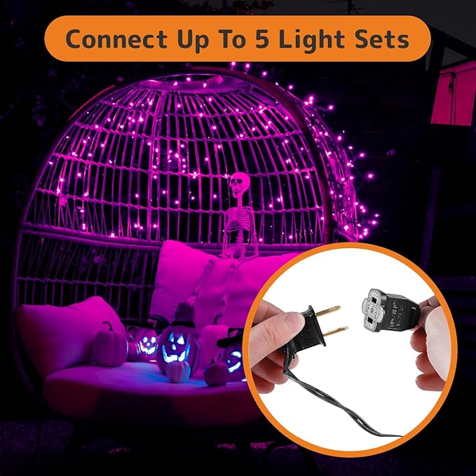 PREXTEX 100 Count Purple Halloween Lights - 20 ft Fairy String Lights with Black Wire - Violet Indoor and Outdoor Mini Light for Halloween Parties, Christmas Holiday Decorations, Fences and Patios