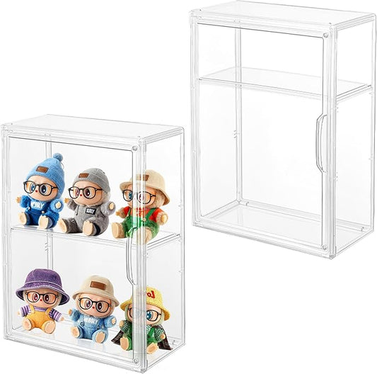 Acrylic Display Case Compatible with Labubu POP MART 2 Tier Figure Display Case for Collectibles Clear Acrylic Box with Removable Divider, 2Pack