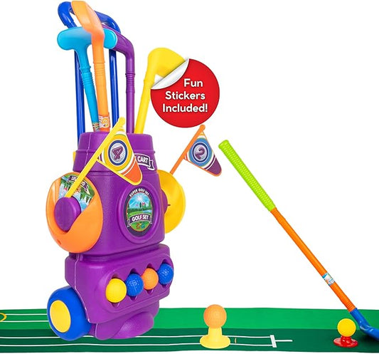 ToyVelt Toddler Golf Set - Kids Clubs with 6 Balls, 4 Sticks, 2 Practice Holes & a Putting Mat Promotes Physical Mental Development, Ideal Gift for Boys 2-10, Purple
