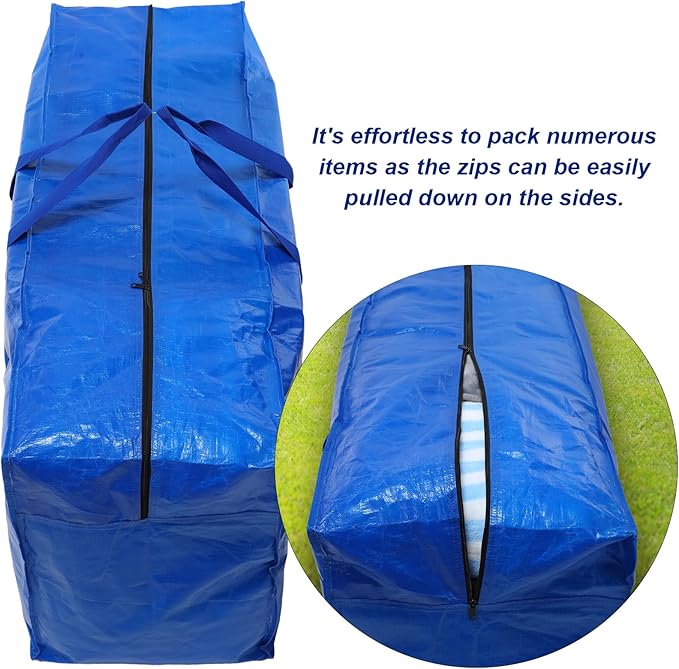 Windyun 4 Pack 69 Gallon Extra Large Storage Bags XXL Moving Bags with Zipper Handles Heavy Duty Jumbo Big Totes Box for Halloween Skeleton 4-12 Feet Christmas Tree Storage College Dorm Cloth (Blue)