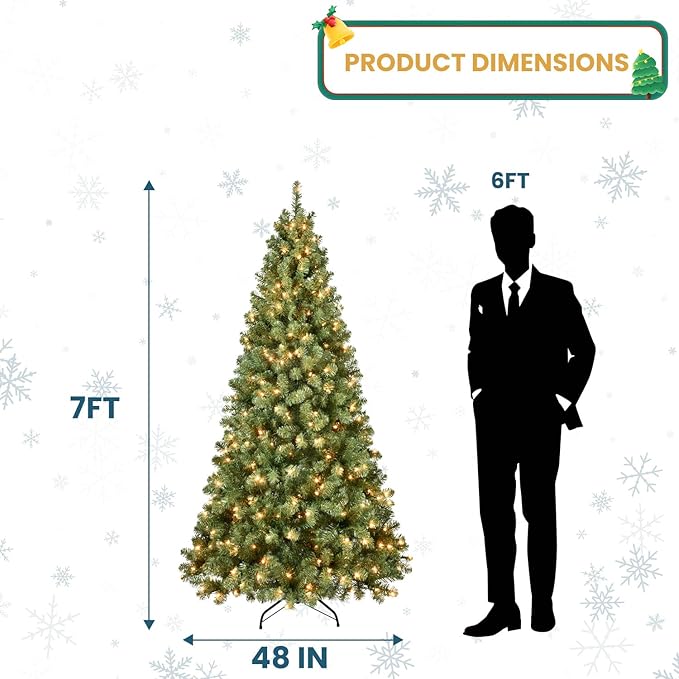 Kadunmina 7ft Pre-lit Christmas Tree, Prelit Artificial Spruce Xmas Trees with 400 Incandescent Warm White Lights, 1072 Branch Tips and Metal Stand for Home, Office, Holiday Decor,Green