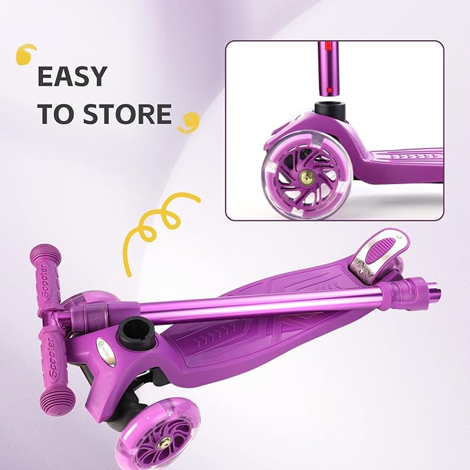 3 Wheel Scooter for Kids Ages 6-12,Kids Scooter with Light Up Wheels, Sturdy Deck Design, and 4 Height Adjustable Suitable for Kids Ages 3-12