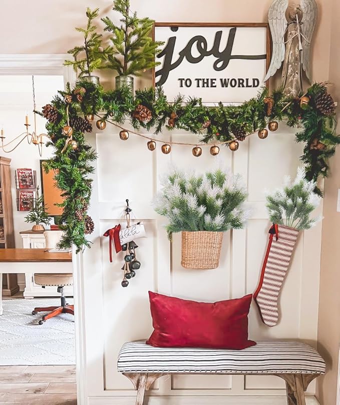 RECUTMS 1.22ft Greenery Artificial Pine Branches Tree Leaves Faux Stems Outdoor Plastic Plants No Fade UV Resistant Decor for Garden Porch Table Home Window (White)