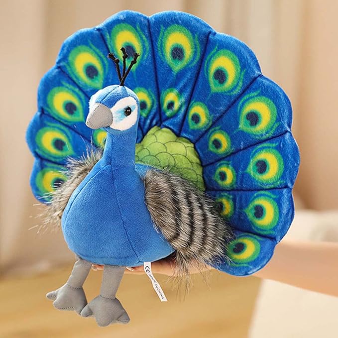 11.8inch Simulation Peacock Plush Toy - Cute Stuffed Animal Doll Pillow for Birthday Gift and Home Decoration (Blue)