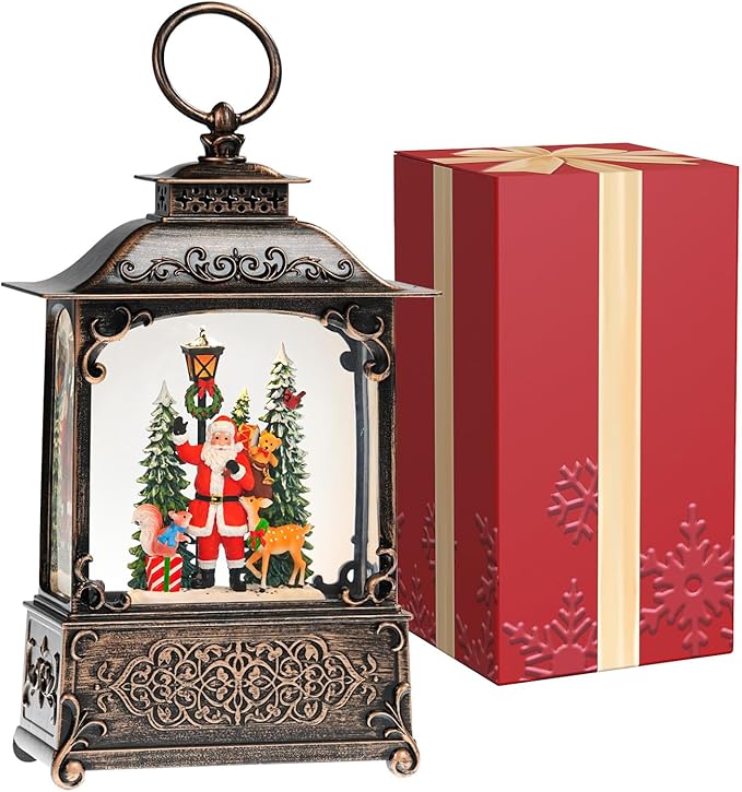 Snow Globe with Santa Claus Reindeer, Light Up Christmas Snow Globes with Music Timer - USB Plug or Battery Operated Glitter Globe Indoor Christmas Decorations