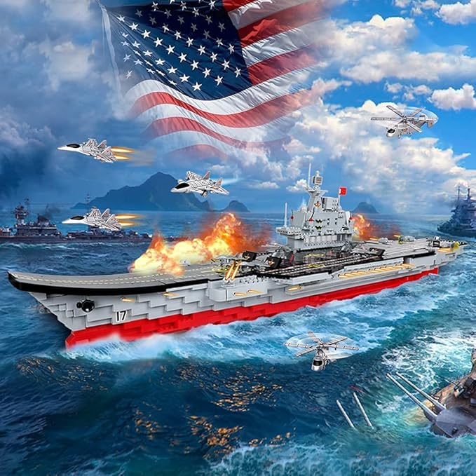 2234 Pieces Aircraft Carrier Building Blocks Set with Storage Box, 38x 7.7x10.5 Inch Stress Release Large Construction Military Warship Battleship Boat Blocks Toys for Adults and Kids 14 Years and Up