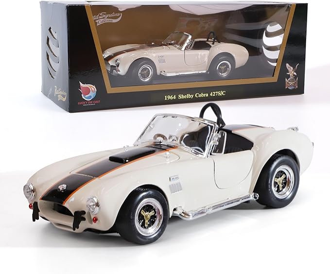 1964 Shelby Cobra 427S/C 1:18 Scale Diecast Model Premium Alloy Sports Cars with Display Case, Working Steering, Best Gift for Men, Dad & Kids 14+ Years Collector's Edition(White)