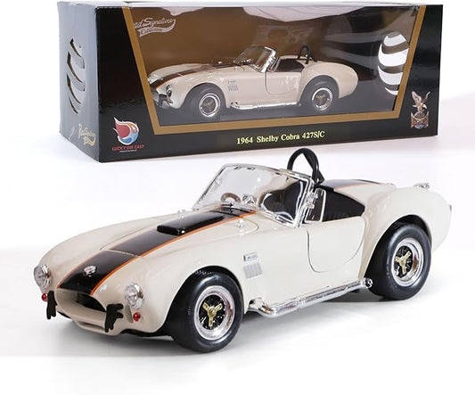 1964 Shelby Cobra 427S/C 1:18 Scale Diecast Model Premium Alloy Sports Cars with Display Case, Working Steering, Best Gift for Men, Dad & Kids 14+ Years Collector's Edition(White)