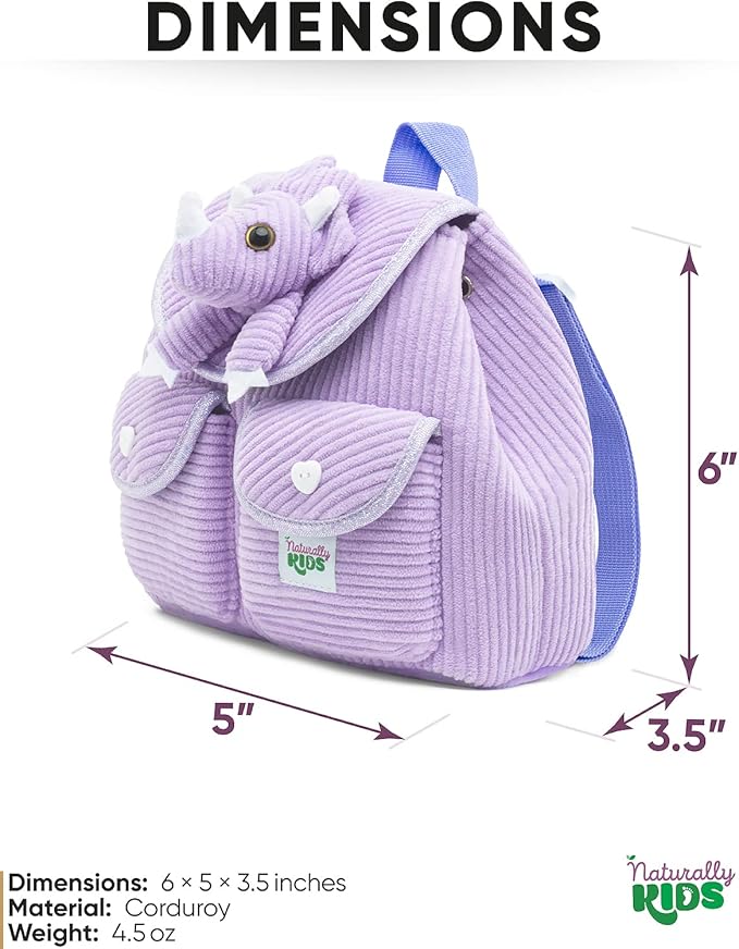 Purple Dinosaur Triceratops Mini Backpack for Kids, Mini Backpack for Toddler Girls, Gift for 2 3 4 5 Year Old Girl Boy