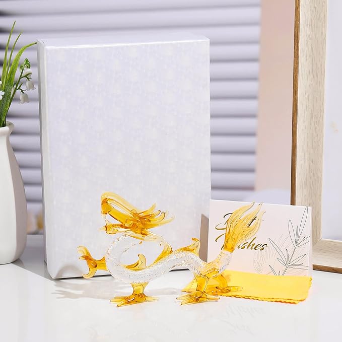 Movdyka Crystal Chinese Dragon Figurine Decor Collectibles Art Glass Animals Statue Feng Shui Decoration for Home Office