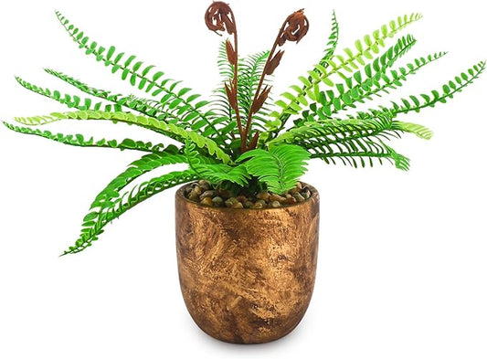 Artificial 21 Fronds Boston Ferns with Pot for Home and Outdoor Decor, Large Faux Fern Plants Decoration for Office & Living Room, Patio, Garden, Suitable for Christmas Decor (Golden Pot)