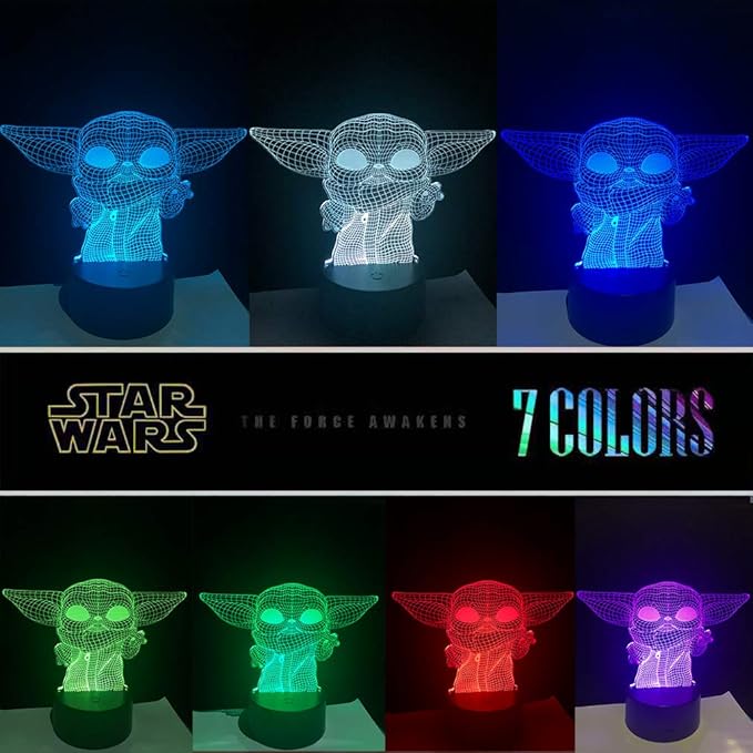 Manco 3 Pattern 3D Illusion Star Wars Night Light for Kids, 16 Color Change Decor Lamp - Star Wars Toys and Gifts Baby Yoda/Darth Vader/Stormtrooper