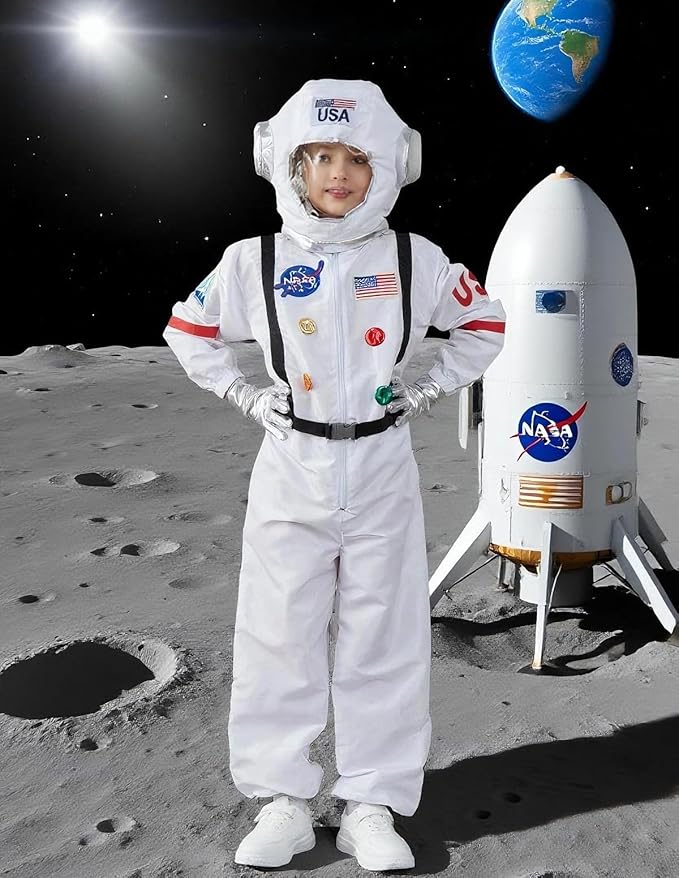 LANGXUN Kids Astronaut Halloween Costume Set, Boys Girls Space Suit Dress Up, Toddler Pilot Jumpsuit for Themed Party