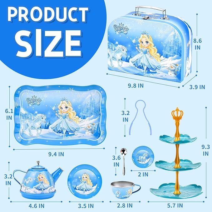 43-Piece Princess Tea Set Playset for Kids – Pretend Play Kitchen Toy with Teapot, Desserts & Carrying Case | Toddler Tea Party Toys, Imaginative Role Play, Birthday Gift for Girls Ages 3-8