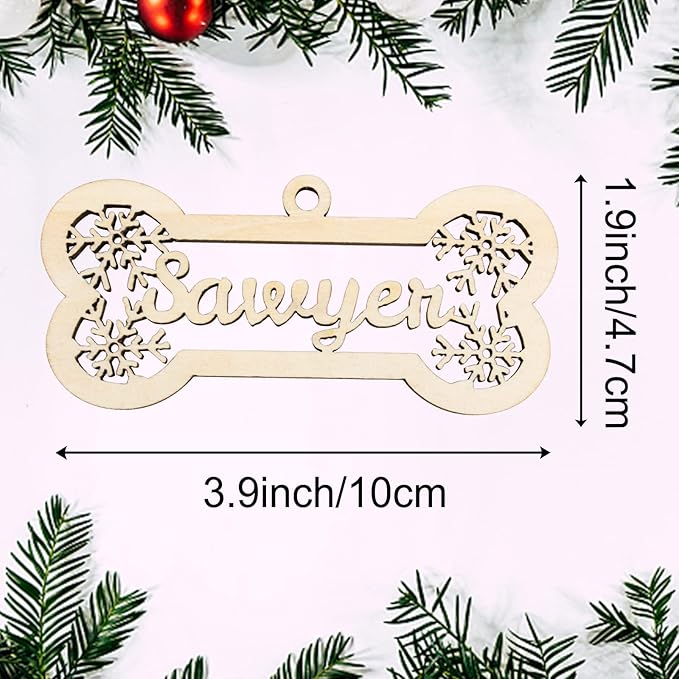 Personalized Dog Cat Paw Ornament Christmas, Custom Pet's Name Ornament, Customized Wooden Snowflake Bones Ornaments for Christmas Tree