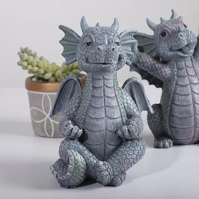 Cute Dragon Figurines Dinosaur Sculptures, Unique Resin Artwork for Office & Home Décor,Yoga Dragons Decorations for Garden & Yard,Outdoor Adorable Baby Dragon Statue Ornaments (Yoga B)