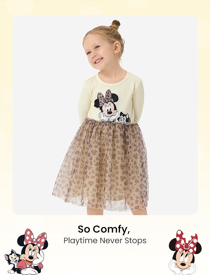 Disney Frozen Elsa Princess Cinderella Ariel Jasmine Rapunzel Baby/Toddler Dress, Ruffle Long-Sleeve Mesh Overlay Tulle Dress