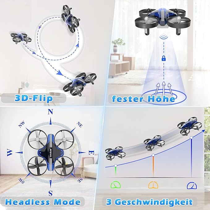 Mini Drone for Kids & Beginners, Indoor Portable Hand Operated/RC Nano Helicopter Quadcopter with Auto Hovering, Headless Mode & Remote Control, Children's Day Gift for Boys and Girls -Blue.4-blade design delivers greater stability and increased thrust.
