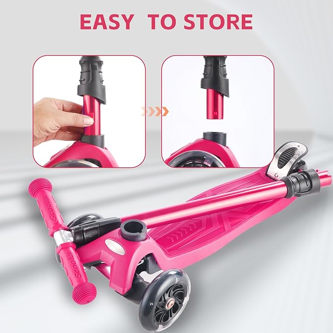 3 Wheel Scooter for Kids Ages 6-12,Kids Scooter with Light Up Wheels, Sturdy Deck Design, and 4 Height Adjustable Suitable for Kids Ages 3-12