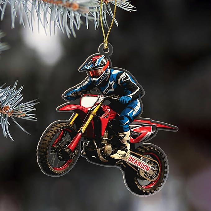 Customized Year Name Motocross Shaped Ornaments Xmas 2025, Motocross Bike Christmas Ornament Gift for Men Brother Son Dad Grandson, Personalized Dirt Bike Lover Ornament Gift for Biker Racing Lovers