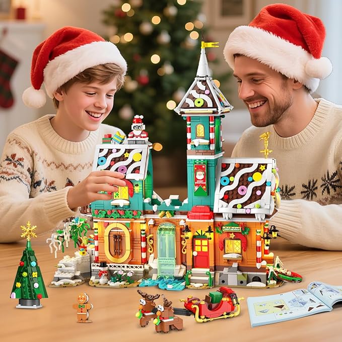 3 Style Christmas Gingerbread House Building Set with Lights - 2025 Holiday Castle Building Block Toy with Santa Claus Xmas Tree Gifts for Adults Teens Kids Girls Boy Ages 10+ (1976PCS)