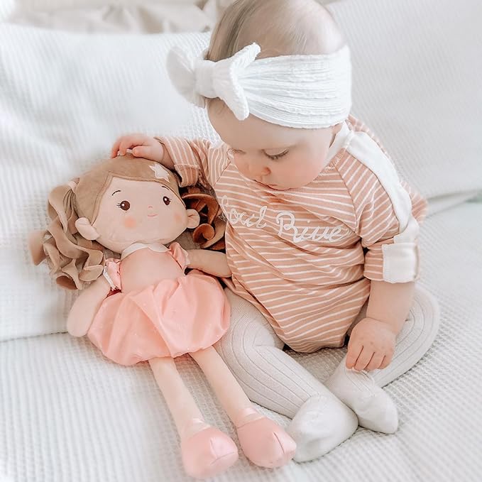 Soft Baby Doll Toys (16''), My First Baby Rag Doll for 1 Year-Old Girl Birthday Gift, Christmas Plush Toys Gift for Toddler Kids Infants -Starlet Pink