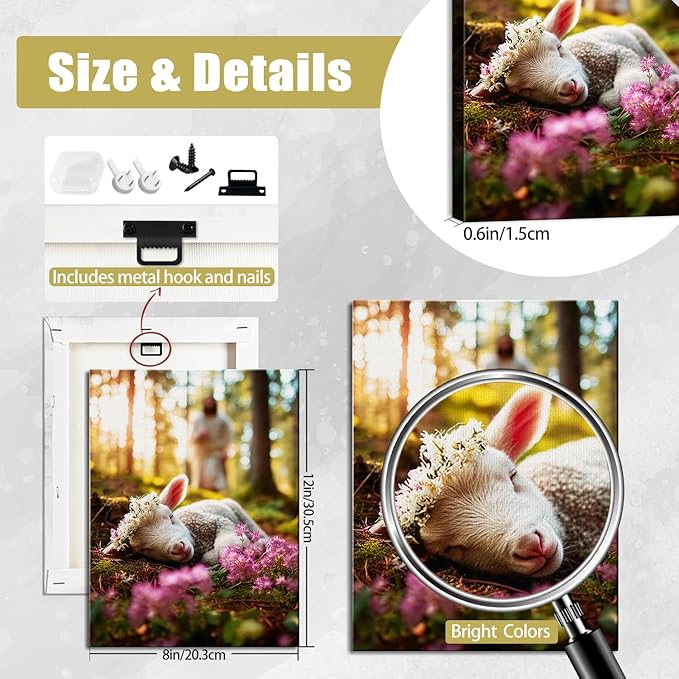 AbcCustomize Jesus Running After Lost Lamb Christian Wall Decor, Religious Wall Decor for Home, Jesus Wall Art Canvas Prints Ready to Hang, Inspirational Christian Art for Prayer Room, Baptism Gift