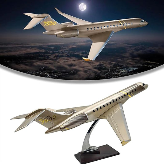 1:72 Large Model Jet Airplane, Global 7500 Plane Model Resin Aircraft Model for Office Home Desk Decor and Aircraft Enthusiasts Collection or Presents (9x19.7inch)