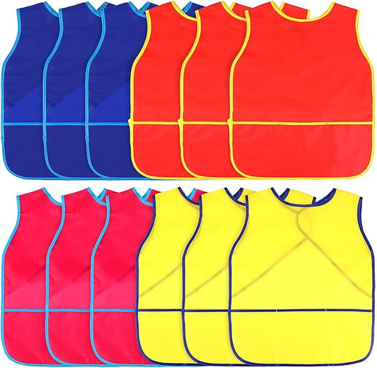 12 Pcs Art Smock for Kids Waterproof Painting Aprons Sleeveless Children with Pockets Age 3 to 8 Paint Craft Activity