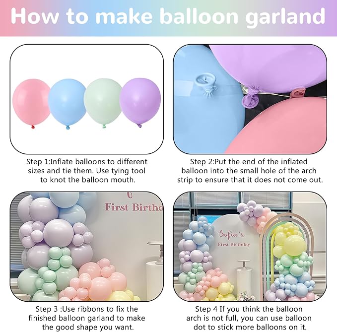 Pastel Balloon Arch Kit Macaron Pink Blue Green Purple Yellow Pastel Color Rainbow Confetti Latex Party Balloons Garland for Easter Birthday Baby Shower Graduation Wedding Party Decorations