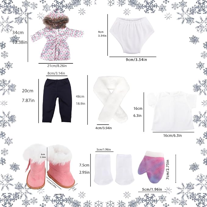18 Inch Doll Clothes & Outfit Set-Thermal-Insulated Winter Wardrobe Bundle with Jacket,5 Seasonal Colors for 18in Dolls (Arctic Animal/Snowflake Patterns)