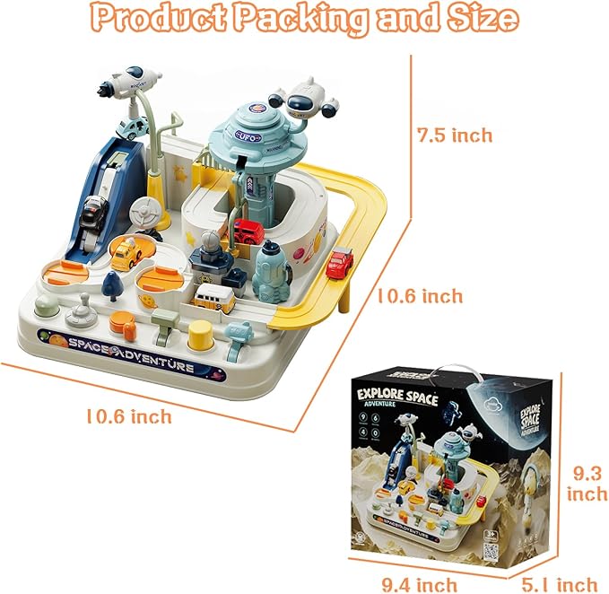 Fistone Kids Race Track Car Adventure Toy for Toddlers, Spaceship Puzzle Rail Track City Rescue Playset with 4 Mini Cars, Preschool Educational Car Games Toys for Boys Age 3+