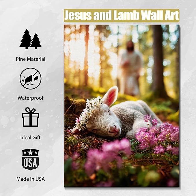 AbcCustomize Jesus Running After Lost Lamb Christian Wall Decor, Religious Wall Decor for Home, Jesus Wall Art Canvas Prints Ready to Hang, Inspirational Christian Art for Prayer Room, Baptism Gift