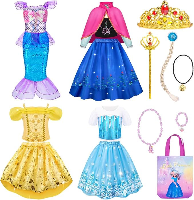 Meland Princess Dress Up - Princess Dresses for Girls with Princess Toys, Dress Up Clothes for Little Girls Pretend Play