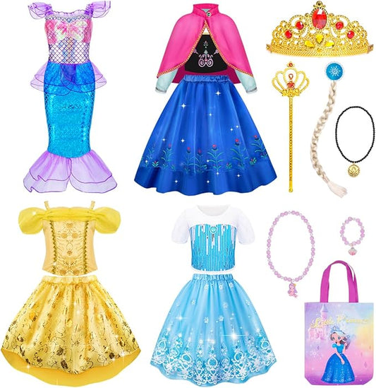 Meland Princess Dress Up - Princess Dresses for Girls with Princess Toys, Dress Up Clothes for Little Girls Pretend Play