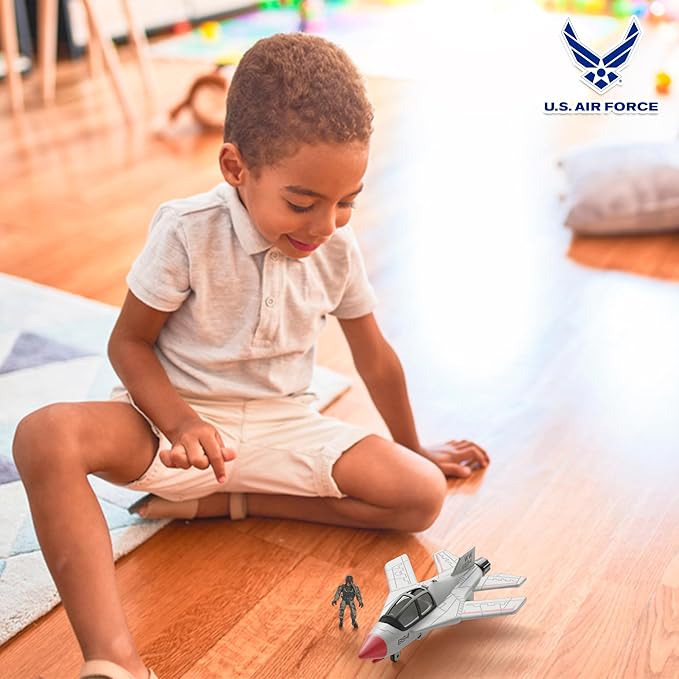 United States Air Force Sky Raider Fighter Jet Toy Airplane with Pilot & Missile - Realistic Military Aircraft & Soldier Action Figure - Bomber Plane Model for Kids 3+