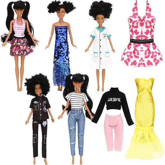 ONEST 5 Sets 11.5 Inch African American Dolls Include 5 Pieces Brown Girl Dolls, 8 Pieces Handmade Doll Clothes