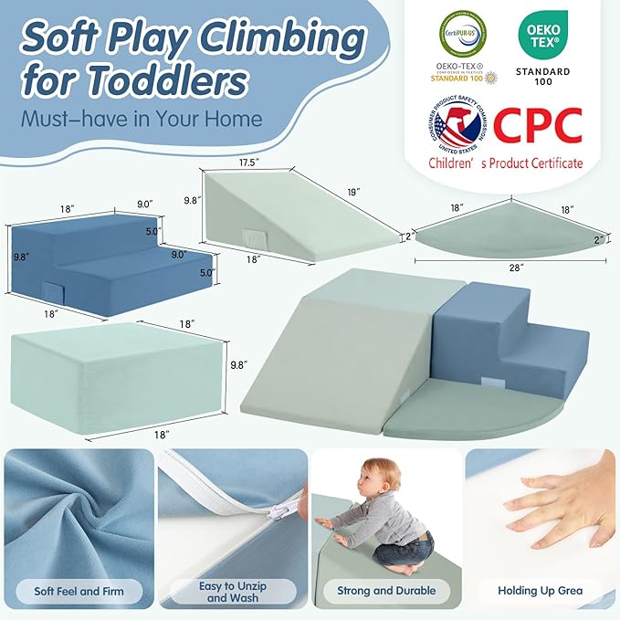 Large 4 Pcs Toddler Climbing Toys Indoor, Foam Blocks with Velcro, Classic