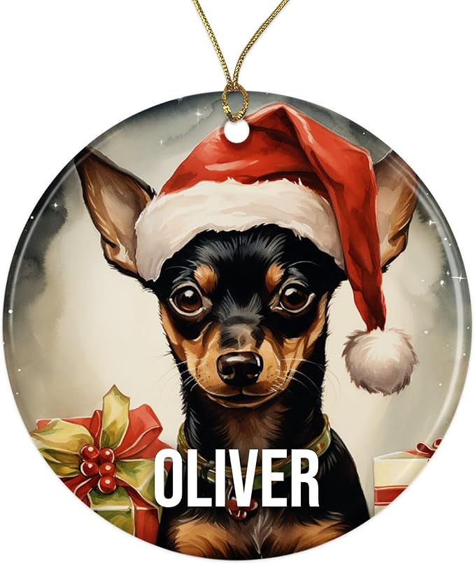 Miniature Pinscher Personalized Pet Ornament for Christmas Tree - 3" Round Ceramic - Printed in USA - Choose from 200 Breeds - Dog Mom - Dad - Xmas Decoration DOG0143