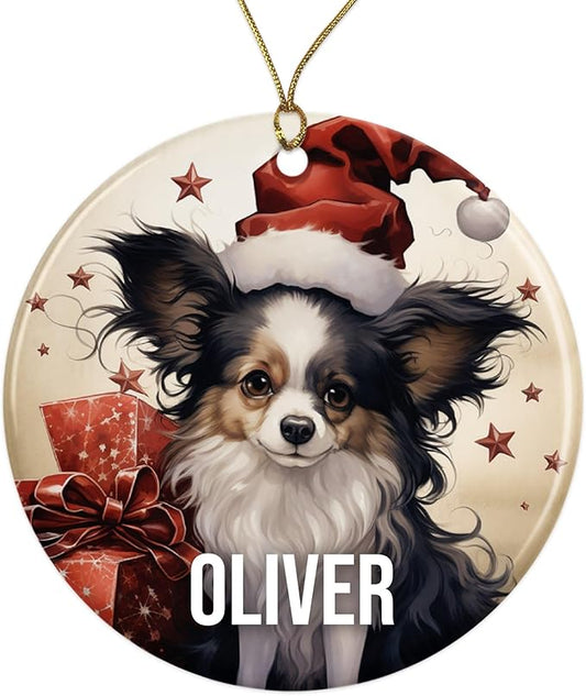 Papillon Personalized Pet Ornament for Christmas Tree - 3" Round Ceramic - Printed in USA - Choose From 200 Breeds - Dog Mom - Dad - Xmas Decoration DOG0152