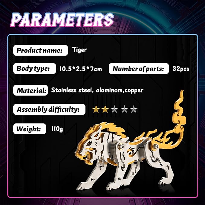 3D Metal Puzzles,3D Metal Puzzle for Adults,Mechanical Model Kit Zodiac Tiger Gold,Steel 3D Puzzles Stainless Steel Ornaments for Adults Home Decor Art Craft Gifts Toys.