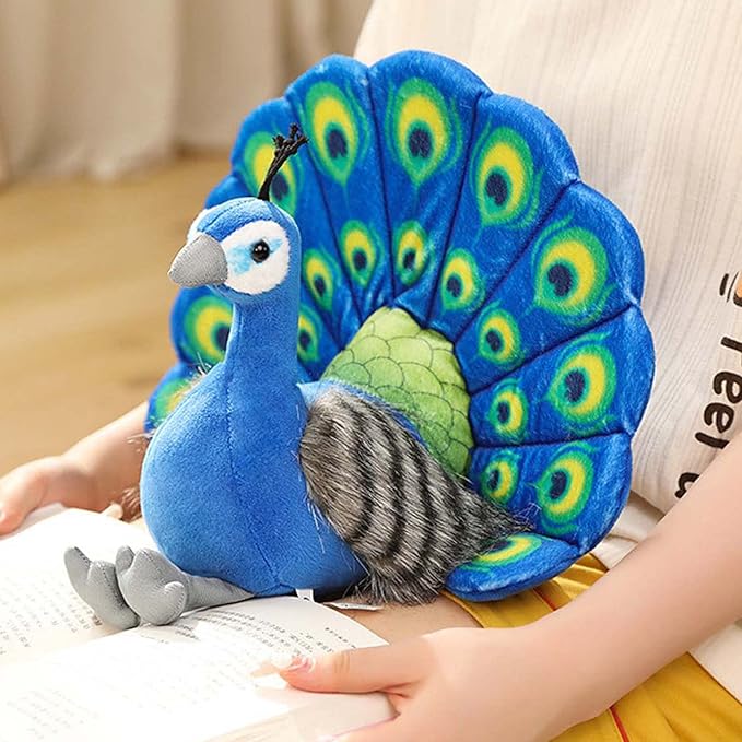 11.8inch Simulation Peacock Plush Toy - Cute Stuffed Animal Doll Pillow for Birthday Gift and Home Decoration (Blue)