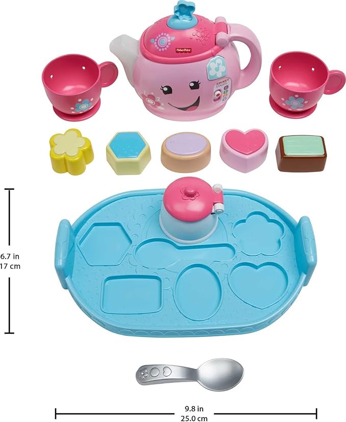 Fisher-Price Toddler Toy Laugh & Learn Sweet Manners Tea Set with Smart Stages Learning Songs for Pretend Play Kids Ages 18+ Months