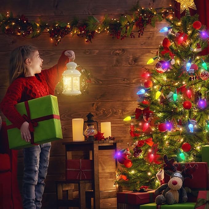 50LED C6 Christmas Lights 23FT Connectable Plug-in String Lights for Indoor Outdoor Xmas Tree Garden Patio Party Decor Multi-Color