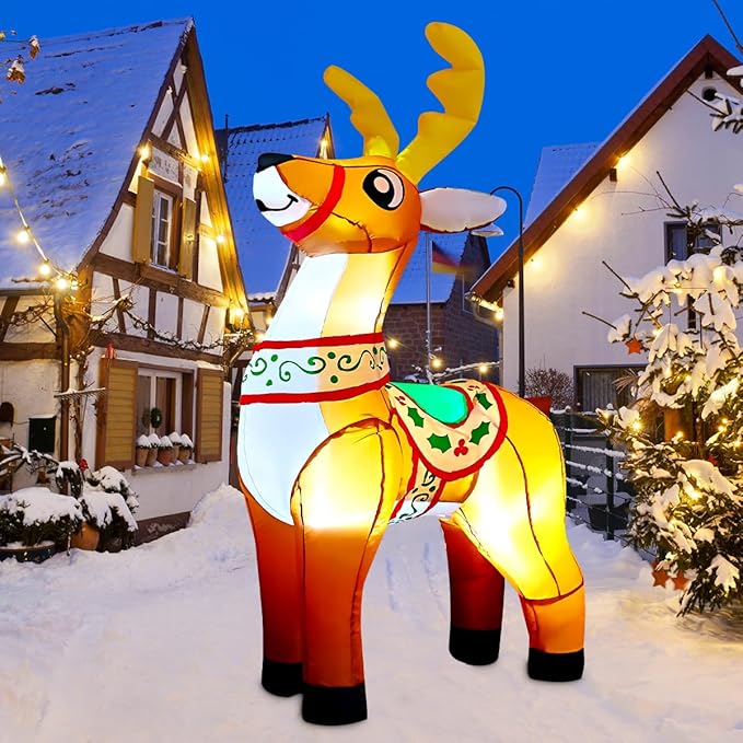 GOOSH 6 FT Christmas Inflatables Reindeer Outdoor Decorations Blow Up Yard Cute Deer with Built-in LEDs for Xmas Garden Lawn Indoor Party Decor