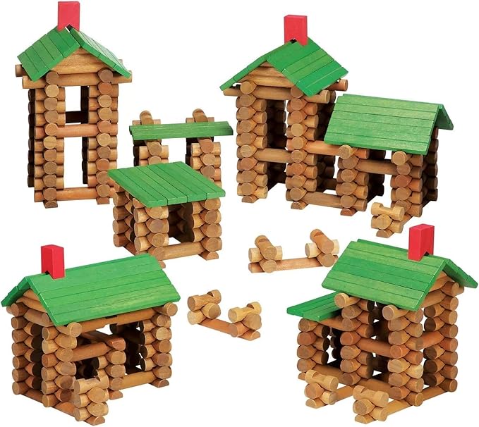 SainSmart Jr. 450 PCS Wooden Log Cabin Set Building House Toy for Toddlers, Classic STEM Construction Kit with Colorful Wood Logs Blocks for 3+ Years Old